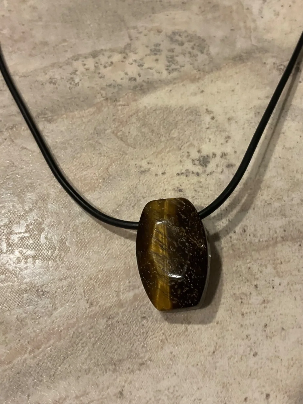 Tiger's Eye Stone Pendant Necklace on Black Coated Wire 16”